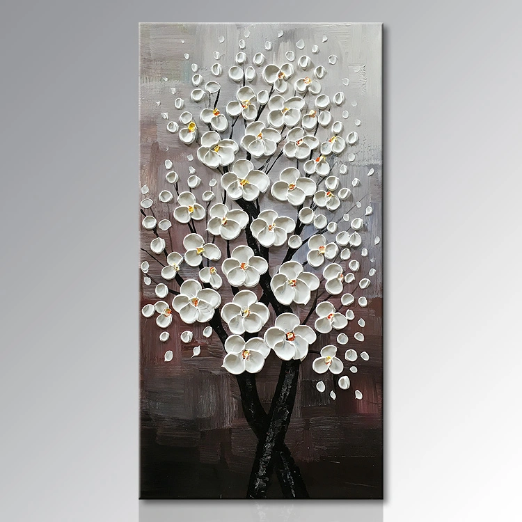 Handmade 3D Texture Flower Oil Painting on Canvas Vertical Wall Art